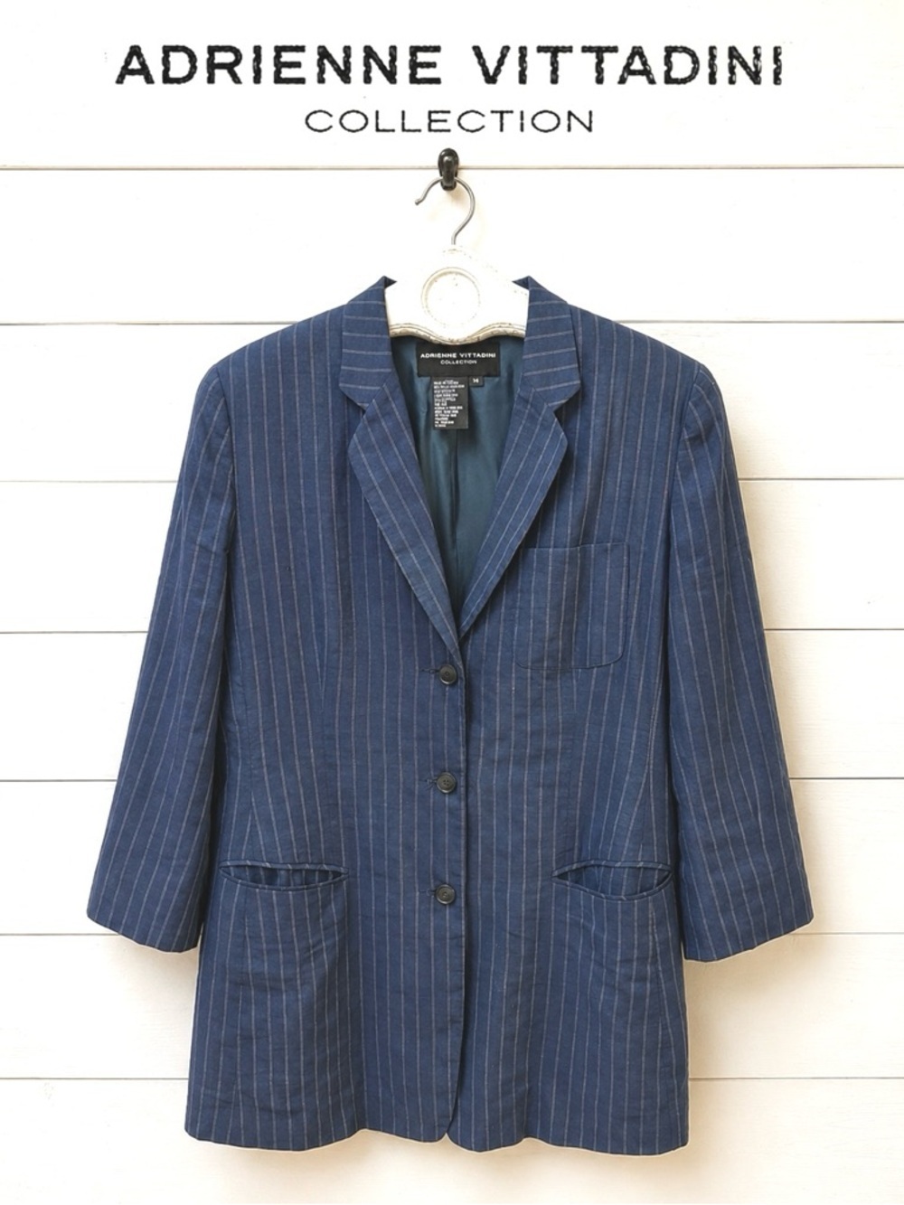 ADRIENNE VITTADINI Blue Pinstripe long Blazer Size 14 Y2K